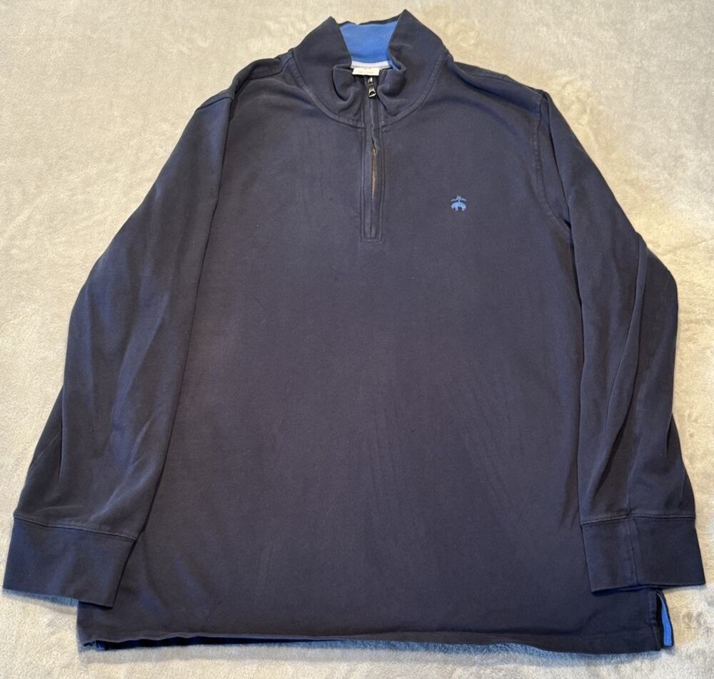 XL Brooks Brothers 1/4 Zip Pullover Sweater Dark Blue Chest Logo Golf Mock Neck
